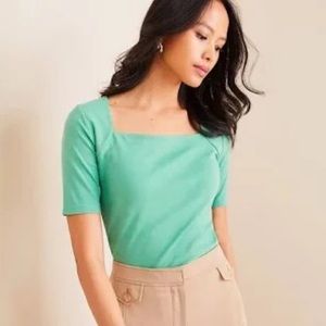 Ann Taylor Square Neck Lux Tee Green Size Small
